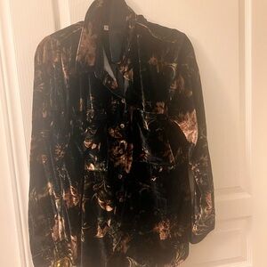 Anthropologie  The Hadley velvet relaxedBlack and Bronze Velvet Floral Blouse